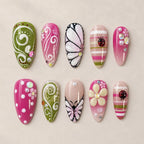 Press-On Nail Set Floral & Glitter Long-Lasting