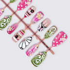 Press-On Nail Set Floral & Glitter Long-Lasting