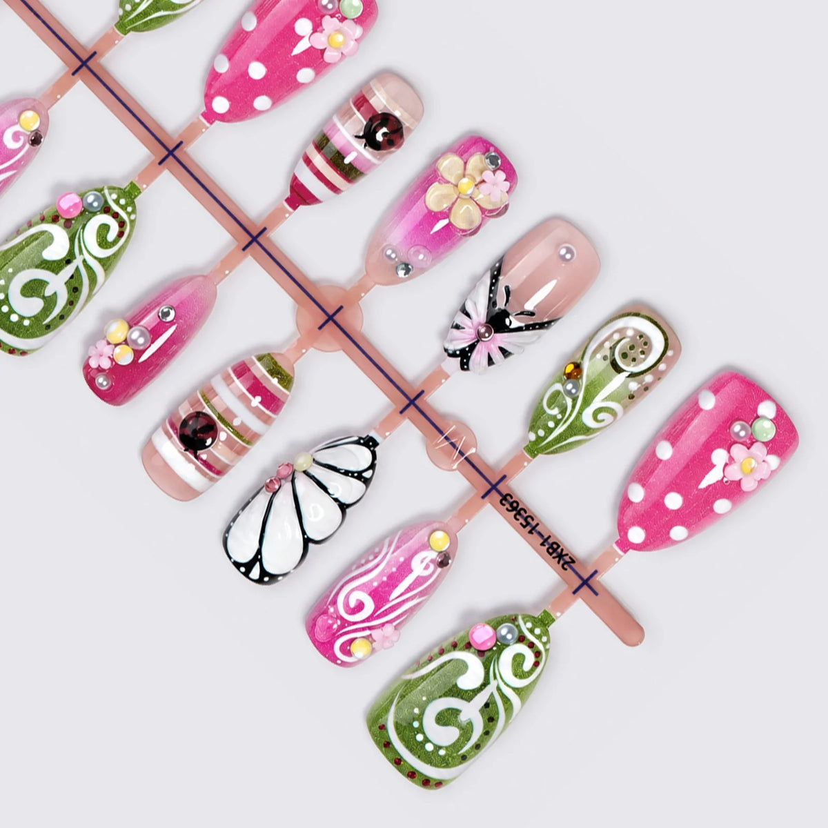 Press-On Nail Set Floral & Glitter Long-Lasting