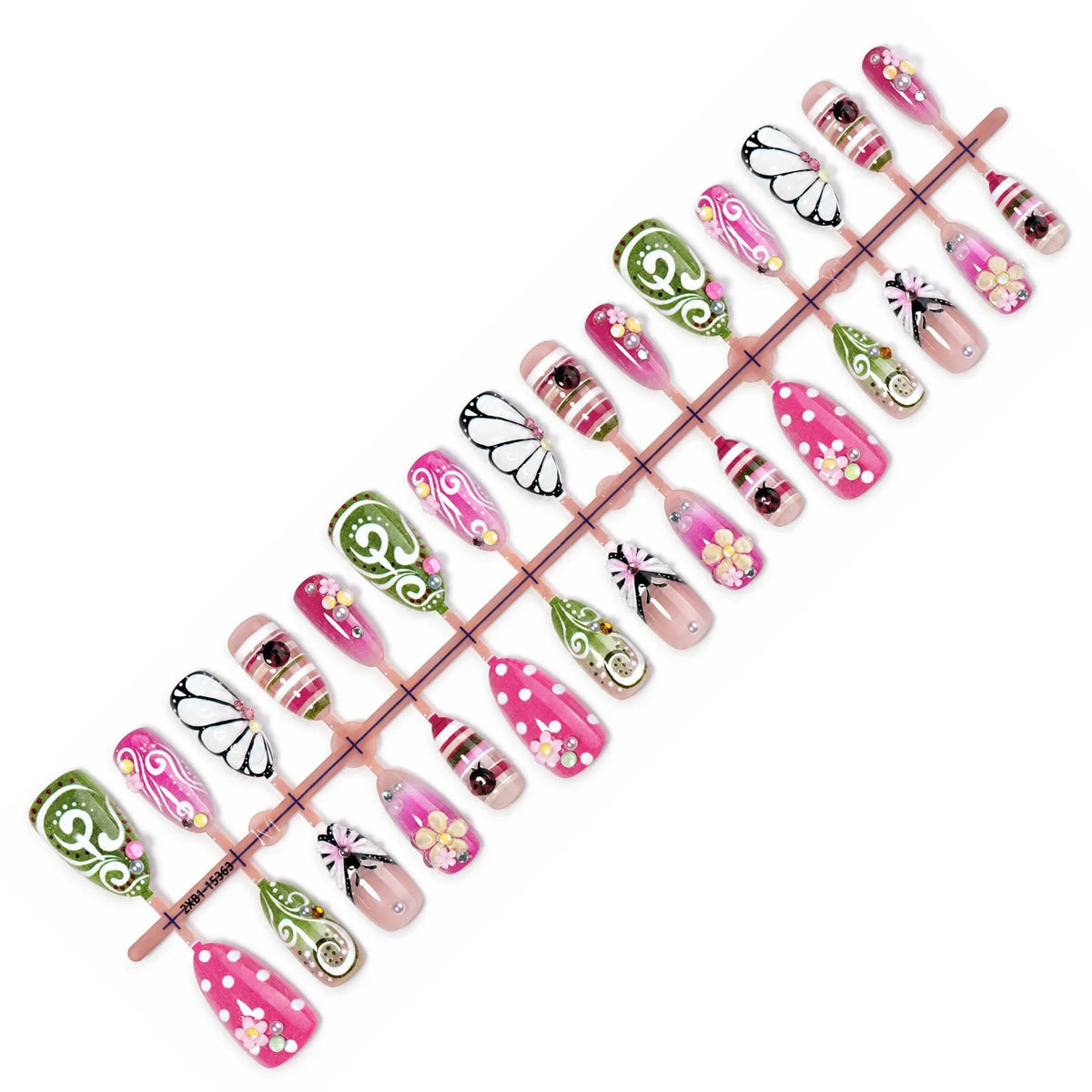Press-On Nail Set Floral & Glitter Long-Lasting
