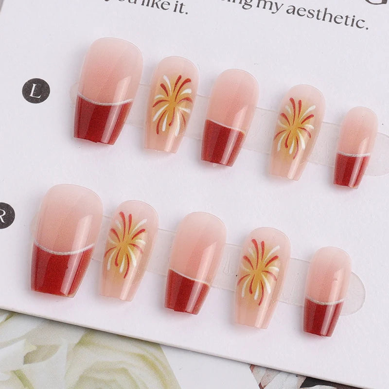 Press-On Nail Set Floral & Glitter Long-Lasting Reusable