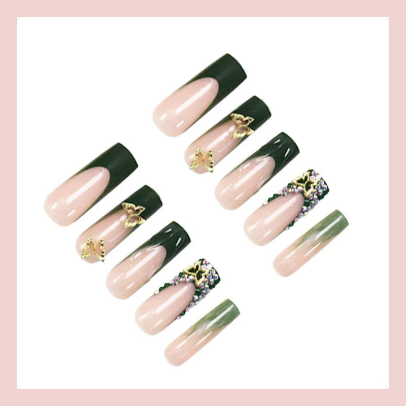 Press-On Nail Set Floral Glitter Reusable 35 Pieces