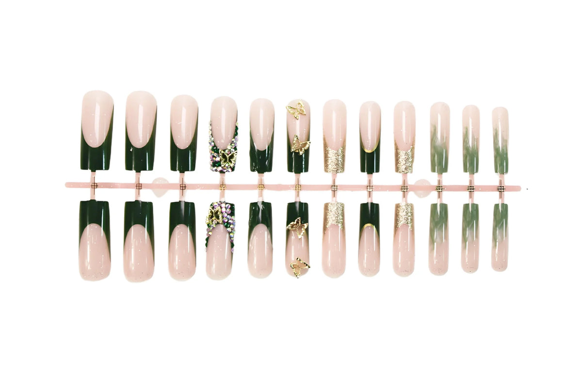 Press-On Nail Set Floral Glitter Reusable 35 Pieces