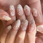Press-On Nail Set Floral Glitter & Rhinestone Skin-Friendly