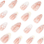 Press-On Nail Set Floral Glitter & Rhinestone Skin-Friendly