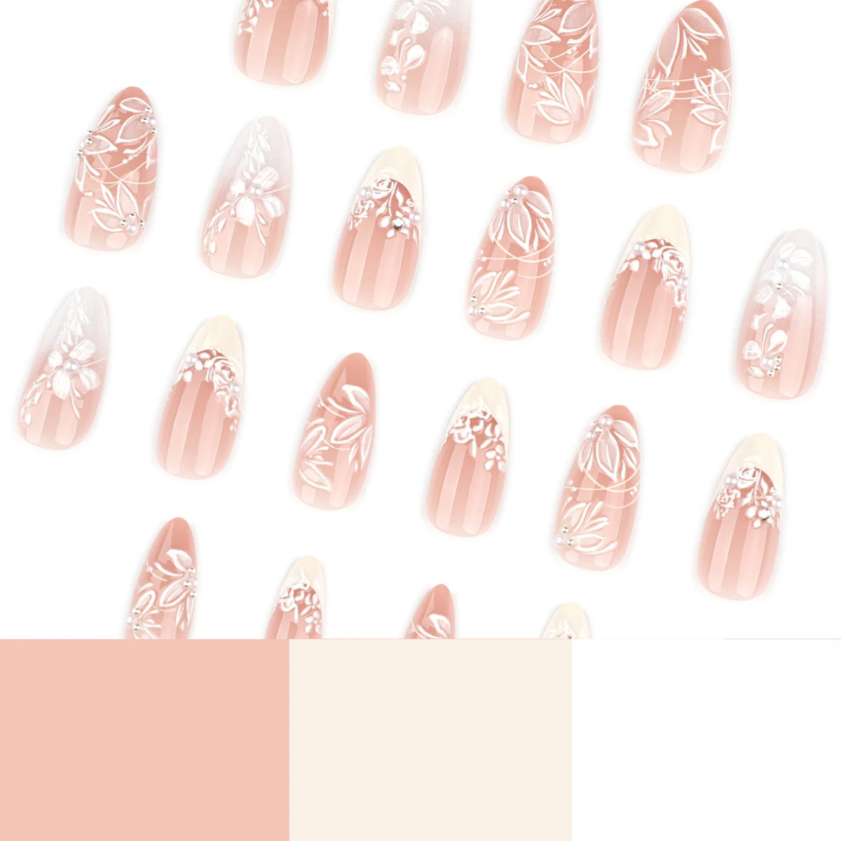 Press-On Nail Set Floral Glitter & Rhinestone Skin-Friendly