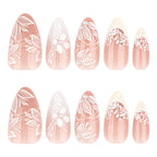 Press-On Nail Set Floral Glitter & Rhinestone Skin-Friendly