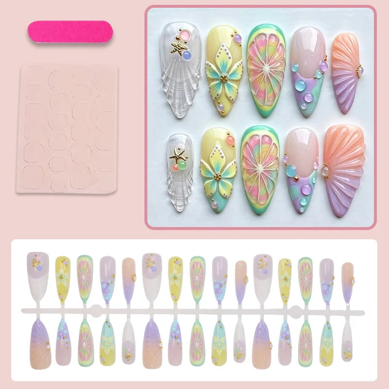 Press-On Nail Set Floral & Glitter Self-Adhesive