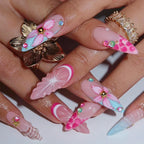 Press-On Nail Set Floral & Glitter Self-Adhesive