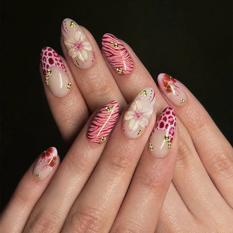 Press-On Nail Set Floral & Glitter Self-Adhesive