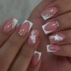Press-On Nail Set Floral Glitter Self-Adhesive