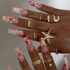 Press-On Nail Set Floral & Glitter Self-Adhesive 24-Piece