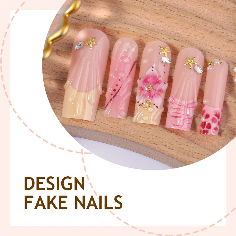 Press-On Nail Set Floral & Glitter Self-Adhesive 24-Piece
