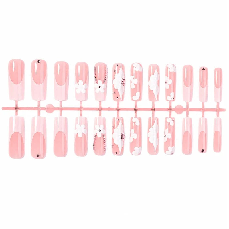 Press-On Nail Set Floral & Glitter Self-Adhesive 24-Piece