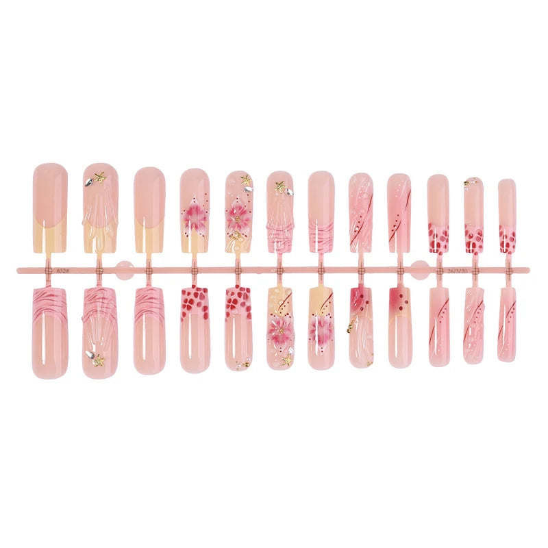 Press-On Nail Set Floral & Glitter Self-Adhesive 24-Piece