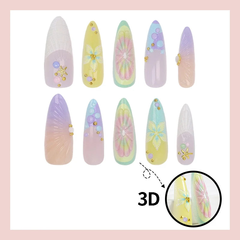 Press-On Nail Set Floral & Glitter Self-Adhesive