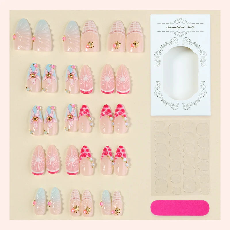 Press-On Nail Set Floral & Glitter Self-Adhesive