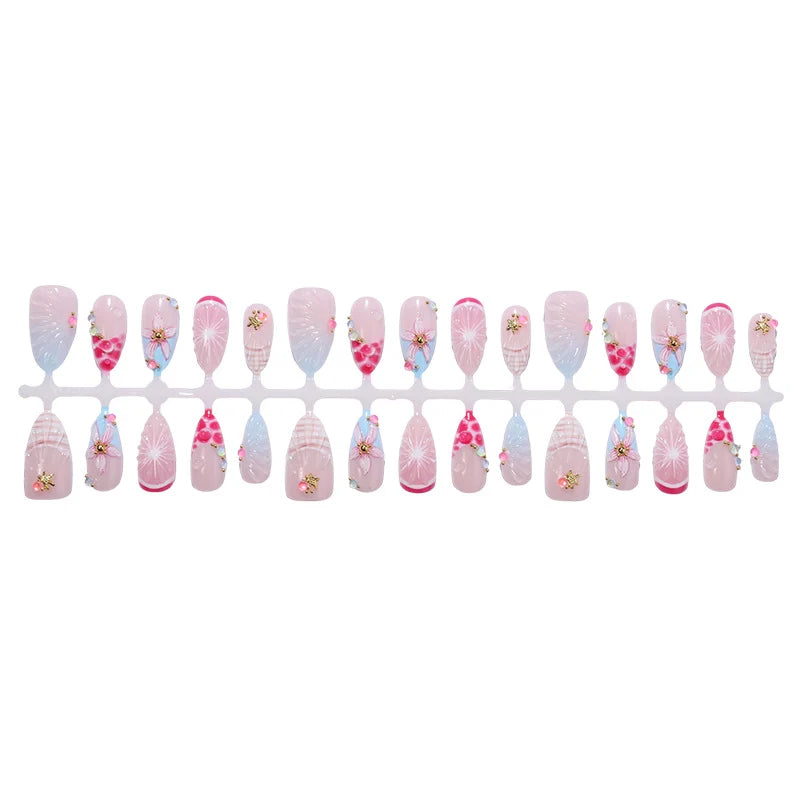 Press-On Nail Set Floral & Glitter Self-Adhesive