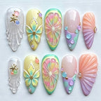 Press-On Nail Set Floral & Glitter Self-Adhesive
