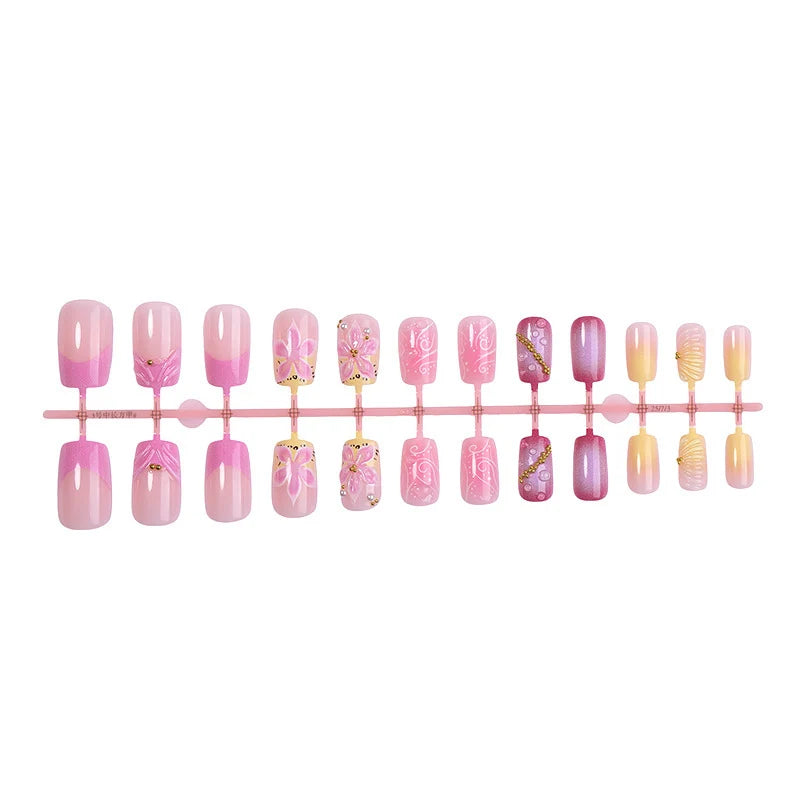 Press-On Nail Set Floral & Glitter Self-Adhesive