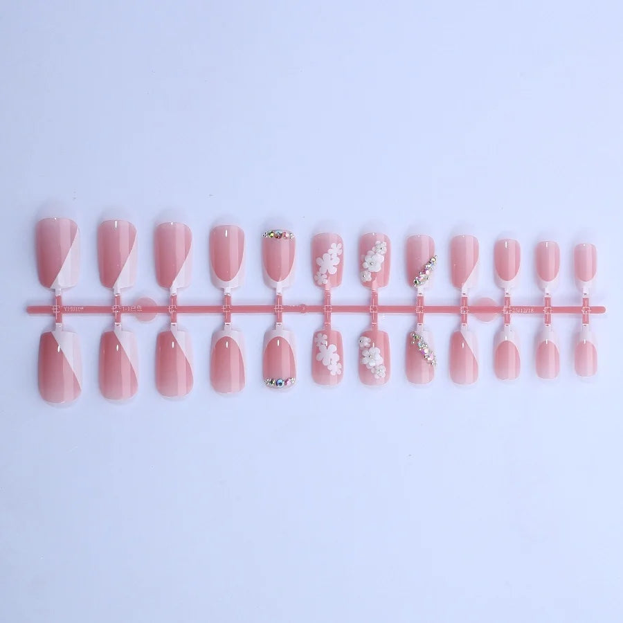 Press-On Nail Set Floral Glitter Self-Adhesive