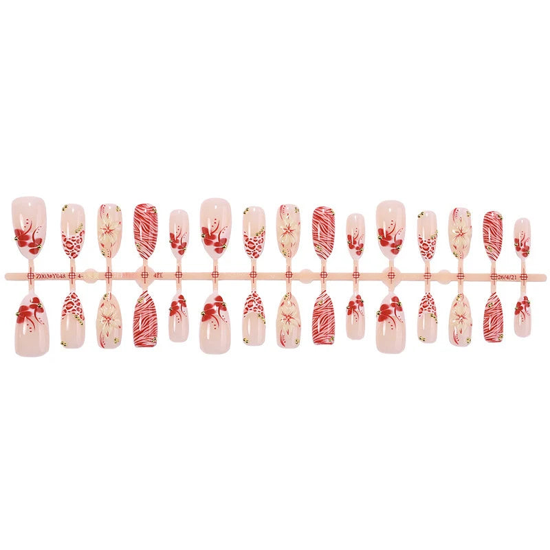 Press-On Nail Set Floral & Glitter Self-Adhesive
