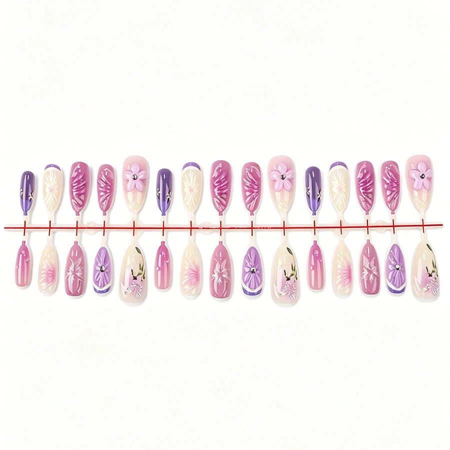 Press-On Nail Set Floral Glitter Self-Adhesive & Reusable