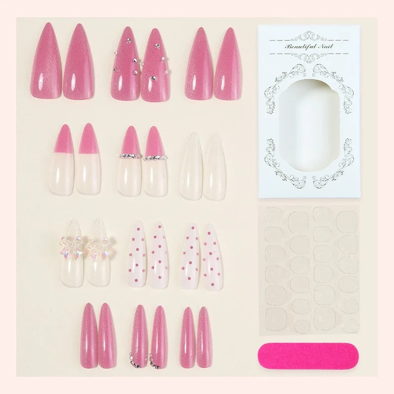 Press-On Nail Set Floral Glitter With Adhesive Strips & File