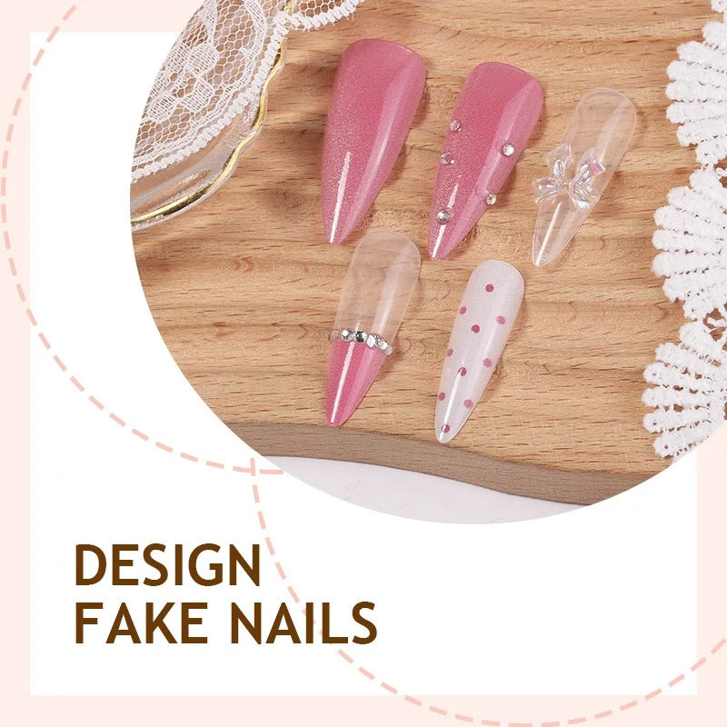 Press-On Nail Set Floral Glitter With Adhesive Strips & File
