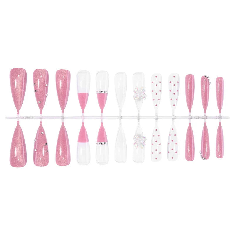 Press-On Nail Set Floral Glitter With Adhesive Strips & File