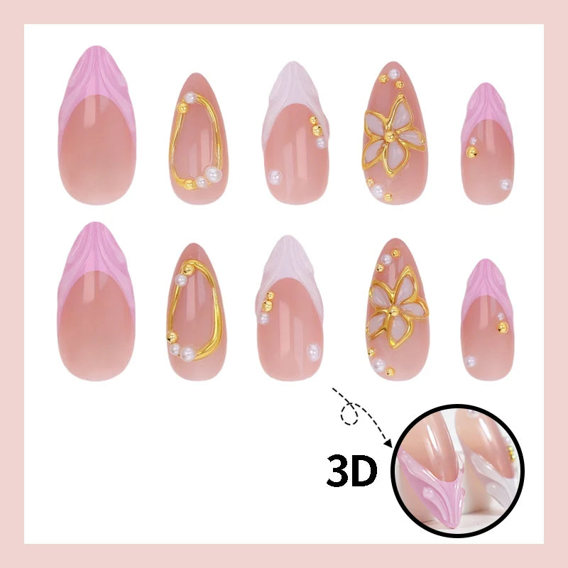 Press-On Nail Set Floral & Glitter With Adhesive Tool