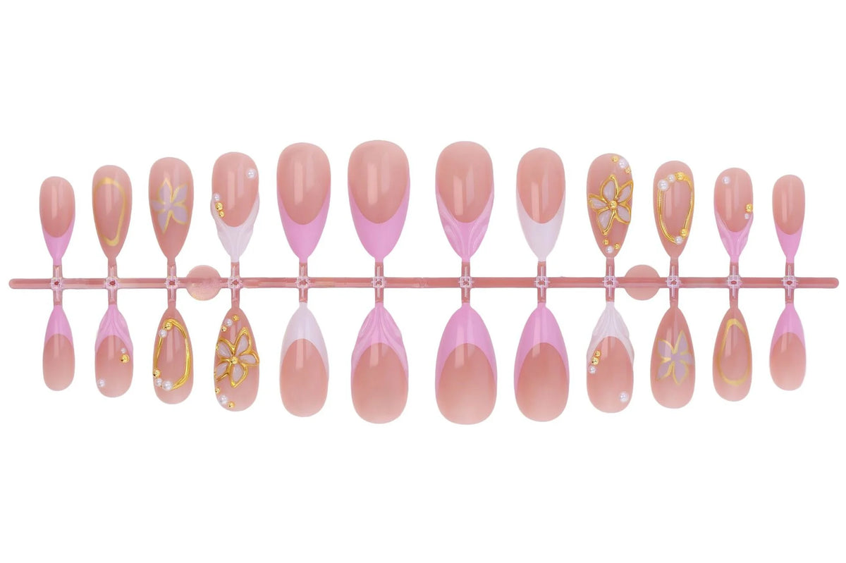 Press-On Nail Set Floral & Glitter With Adhesive Tool