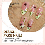 Press-On Nail Set Floral & Glossy Accents Multiple Sizes
