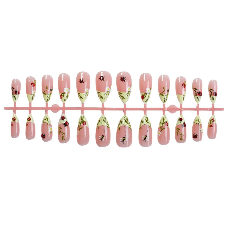 Press-On Nail Set Floral & Glossy Accents Multiple Sizes