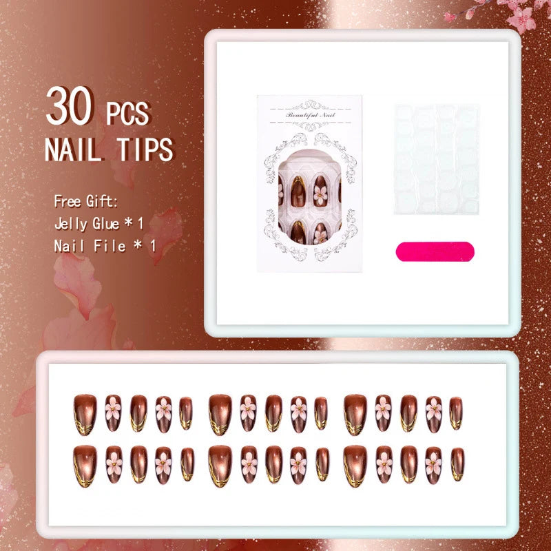 Press-On Nail Set Floral Glossy Easy Application
