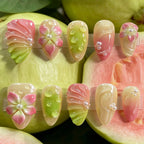 Press-On Nail Set Floral & Glossy Long-Lasting