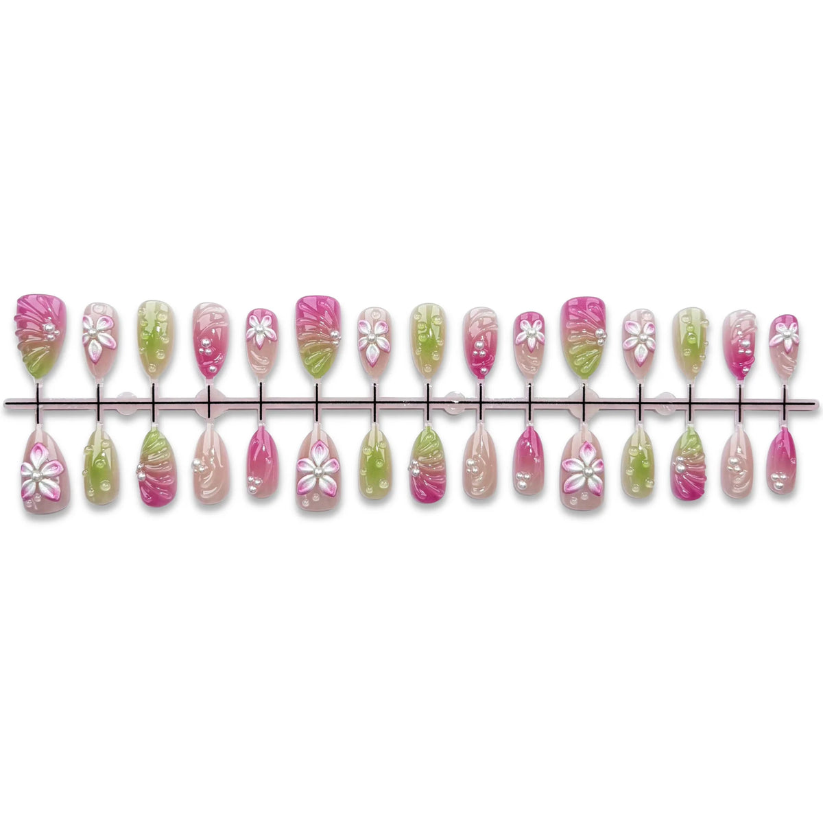 Press-On Nail Set Floral & Glossy Long-Lasting