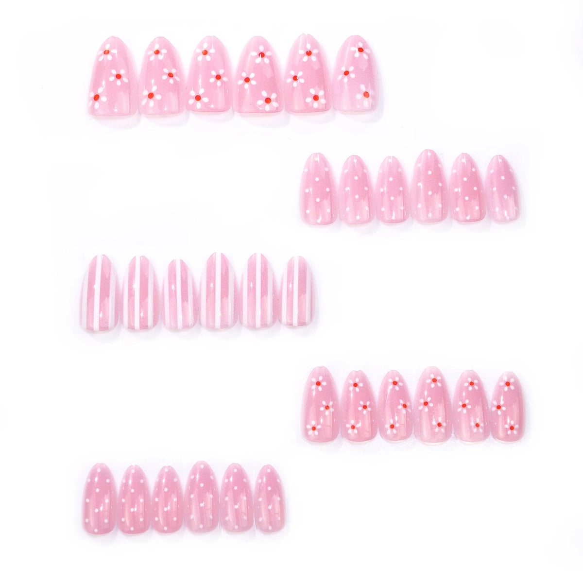 Press-On Nail Set Floral Glossy Long-Lasting Wear