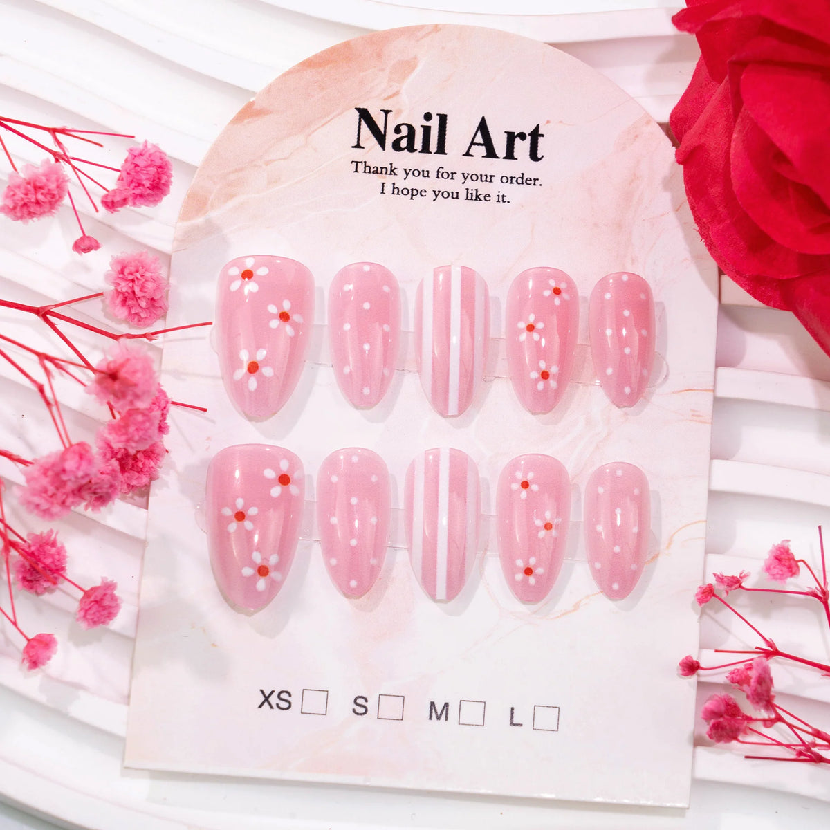 Press-On Nail Set Floral Glossy Long-Lasting Wear