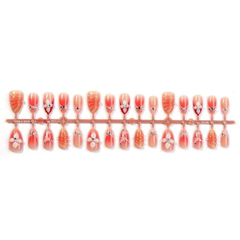 Press-On Nail Set Floral Glossy Long-Lasting Wear
