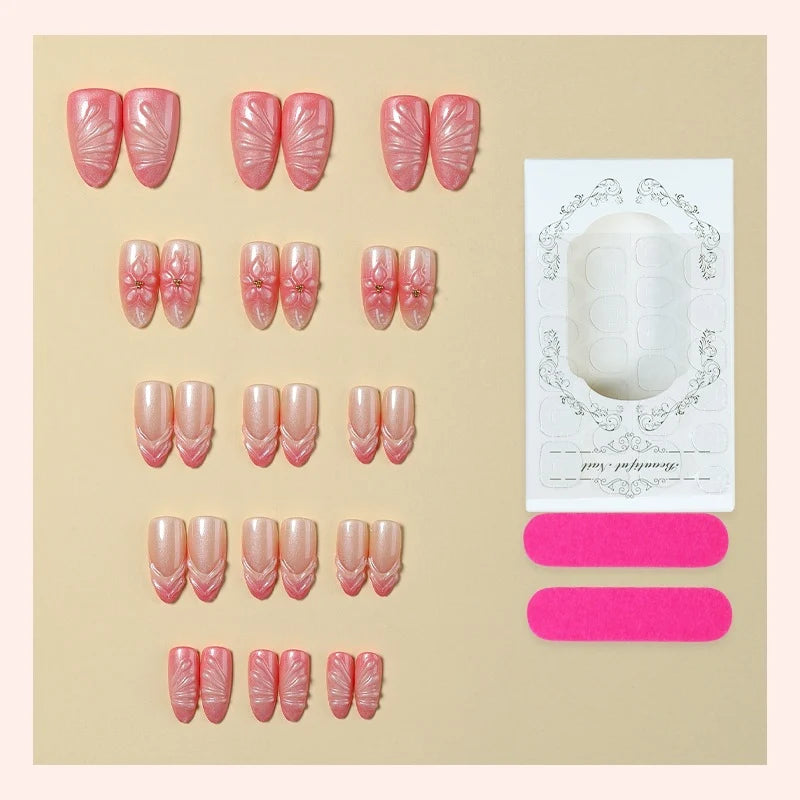 Press-On Nail Set Floral & Glossy Reusable Adhesive Tabs