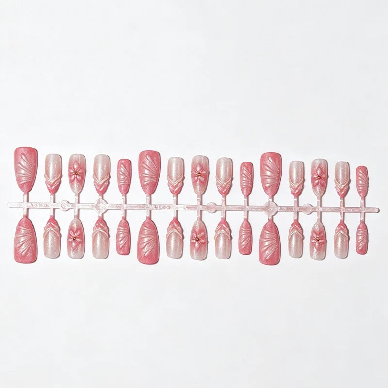 Press-On Nail Set Floral & Glossy Reusable Adhesive Tabs
