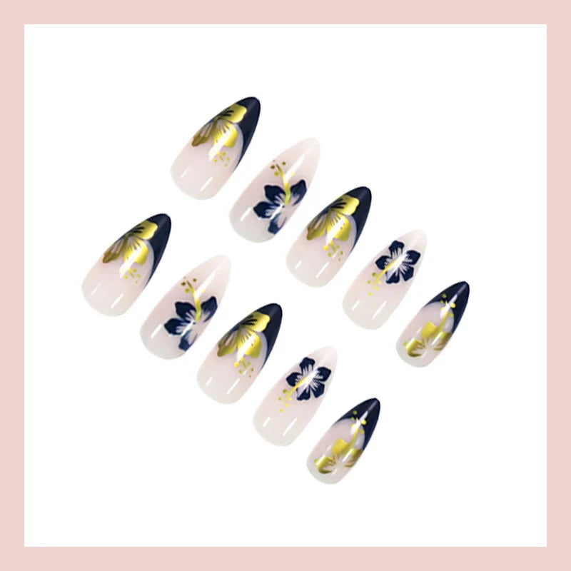 Press-On Nail Set Floral & Gold 24-Piece