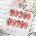 Press-On Nail Set Floral Gold Accents Adhesive Base