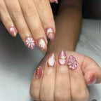 Press-On Nail Set Floral Gold Accents Durable Non-Toxic
