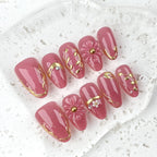 Press-On Nail Set Floral Gold Accents Durable Non-Toxic