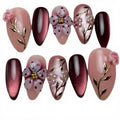 Press-On Nail Set Floral Gold Accents Easy Application