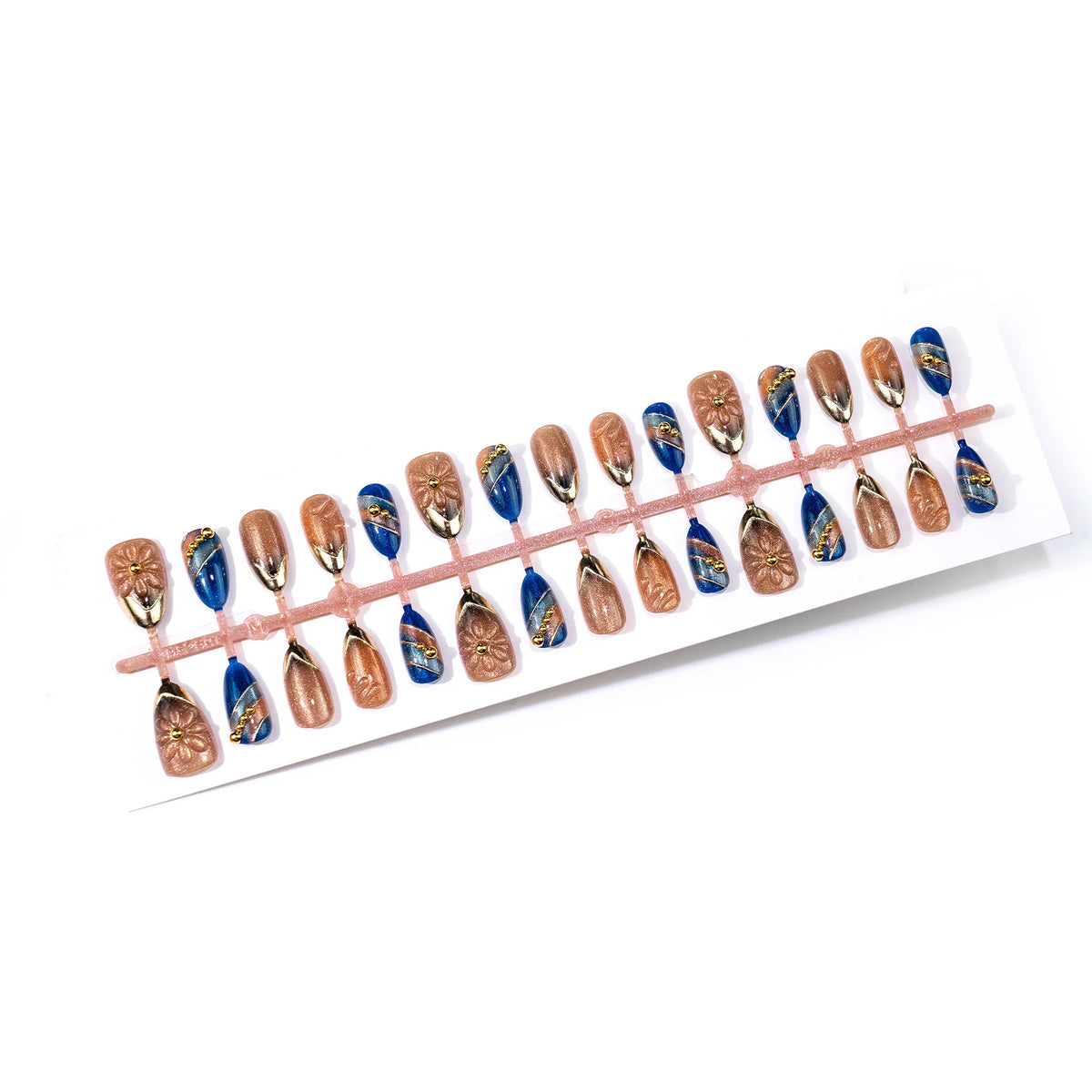 Press-On Nail Set Floral & Gold Accents Easy Application