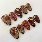 Press-On Nail Set Floral & Gold Accents Easy Apply
