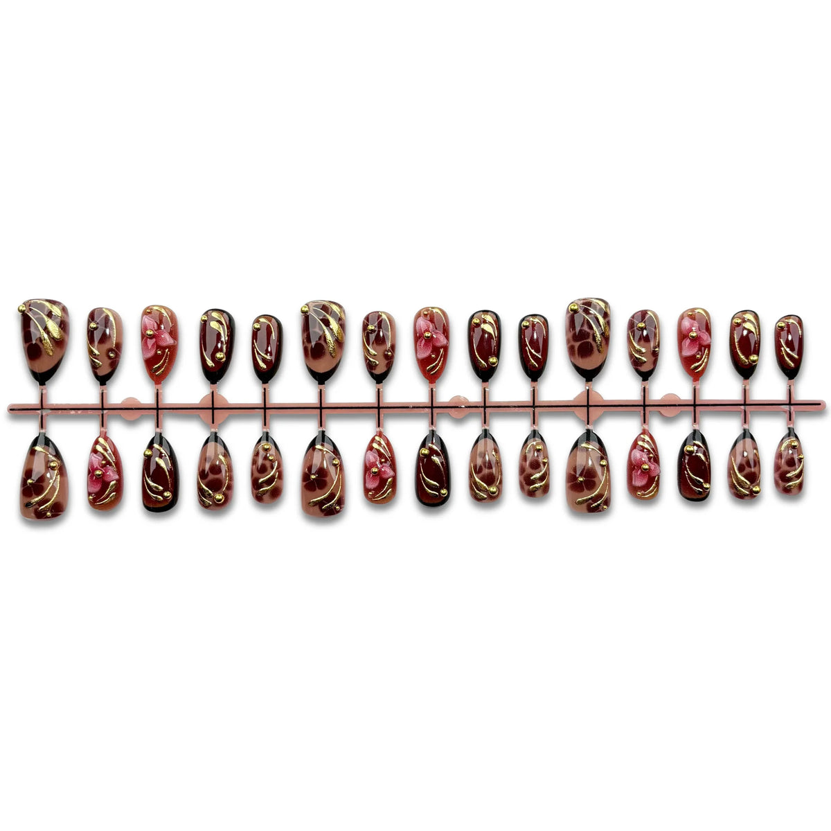 Press-On Nail Set Floral & Gold Accents Easy Apply